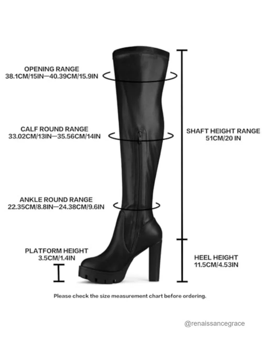 Faux Leather Over Knee Chunky Heel Platform Boots with Zipper